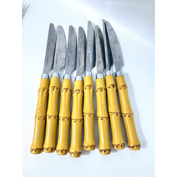 Plastic Bamboo Stainless Flatware Set 24pc Service for 8 Tropical Unique Forks - Picture 7 of 8